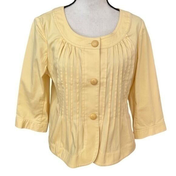 TALBOTS Women's Thin Jacket Top Sz 10P Yellow Button Long Sleeve Cotton Blend - Picture 1 of 6